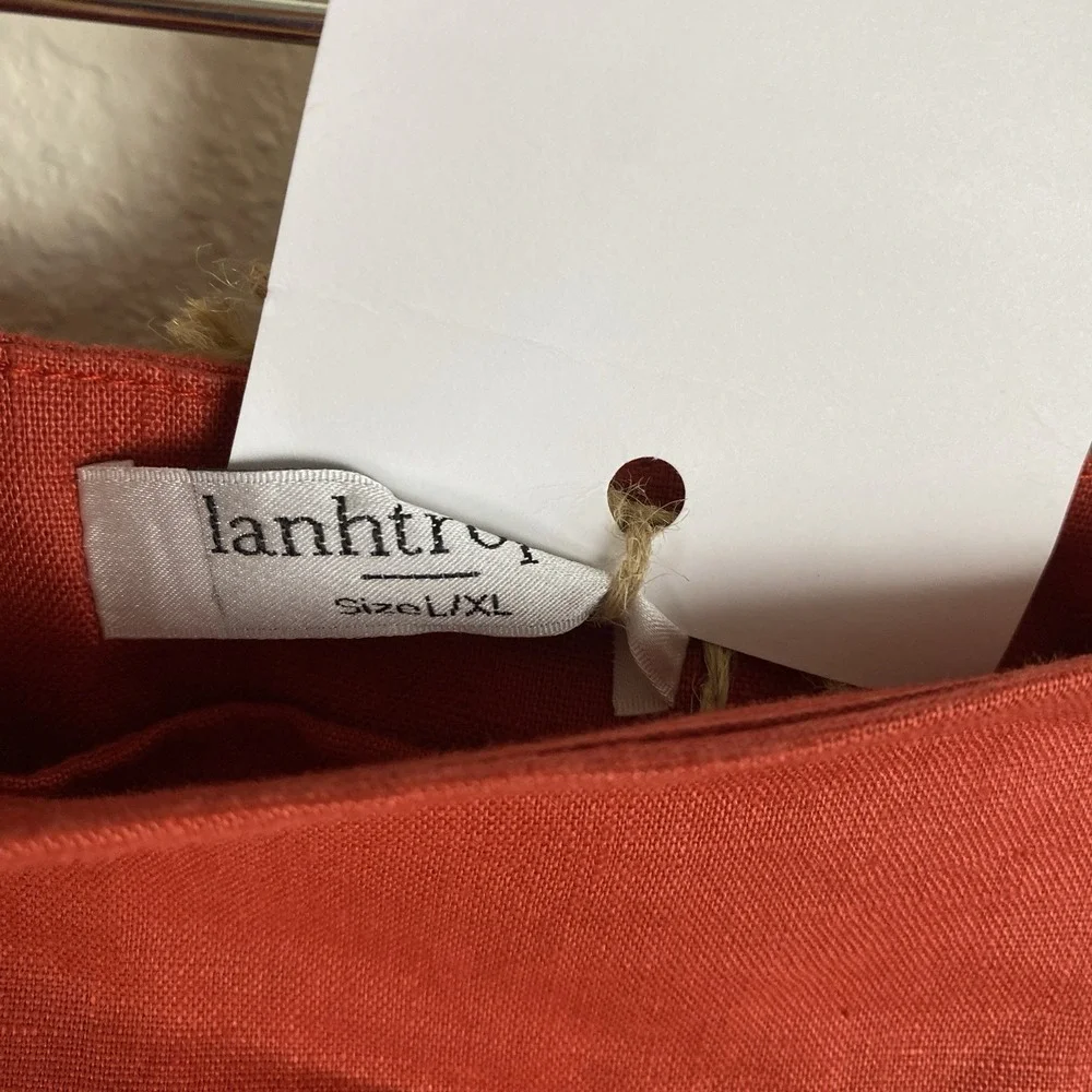 Lanhtropy Size L Wrap Skirt 100% Linen Ruffle Coastal Short Vacation Orange - Picture 3 of 5